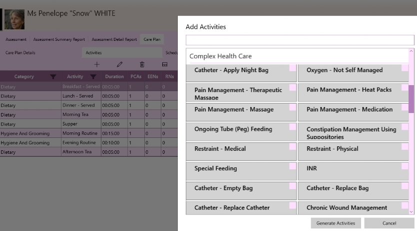 GSO Care Aged Care Software Resident Care Plan Activities